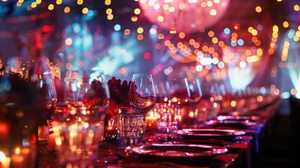 A wine glass and bokeh lights in club