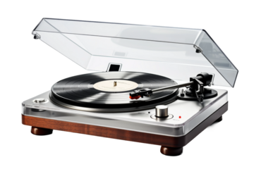 Harmonic Melodies: Vintage Record Player With Vinyl Spin. On White or PNG Transparent Background.