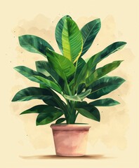 Green leafed potted plant on beige background