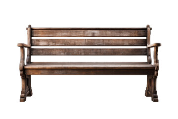 Solitude Rests: A Wooden Bench on White. On White or PNG Transparent Background.