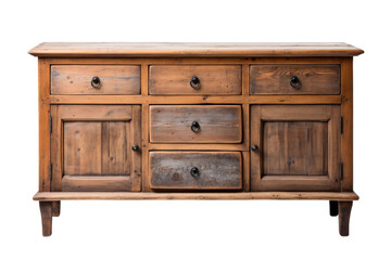 Majestic Wooden Dresser Holding Secrets. On White or PNG Transparent Background.