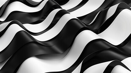 Geometric waves in black & white flow dynamically, blending motion and stillness.