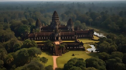 Angkor Wat in the middle of a tropical forest.generative.ai - obrazy, fototapety, plakaty