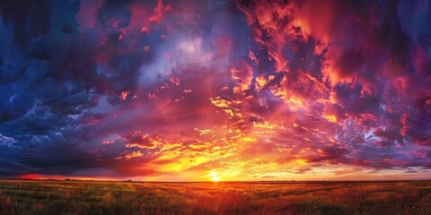 Beautiful sunset over a field of grass, perfect for nature backgrounds