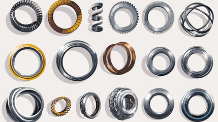 Metal spirals set. Flexible spring industrial coil - obrazy, fototapety, plakaty