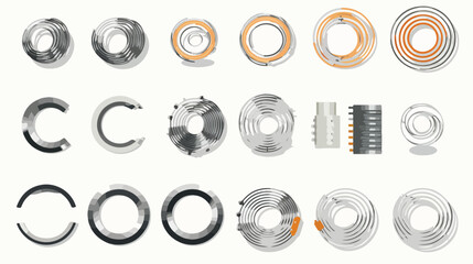 Metal spirals set. Flexible spring industrial coil - obrazy, fototapety, plakaty