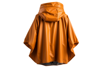 Vibrant Orange Raincoat Floating on Pure White Canvas. On White or PNG Transparent Background.
