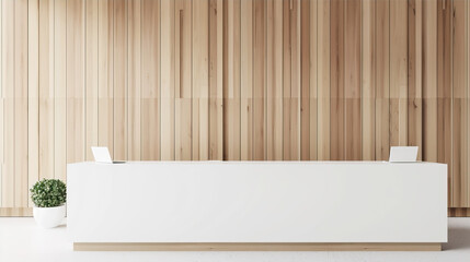 Obraz na płótnie Canvas Reception desk in a room with wooden walls 