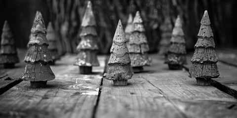 Miniature wooden trees on a table, perfect for home decor