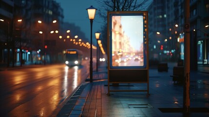 Citylight mockup, billboard on city street, bus blurred motion built structure nightlife travel