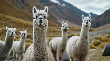 Guffaw-inducing moment captured as a llama photobombs a group of curious alpacas