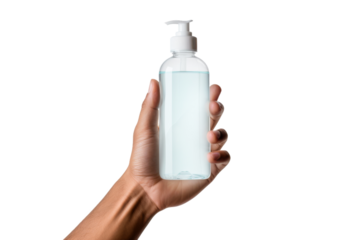 Healing Elixir: Hand Embracing Sanitizing Potion. On White or PNG Transparent Background.