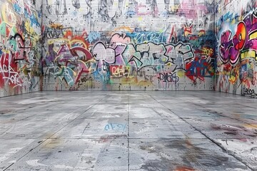 Empty underground with graffiti wall background