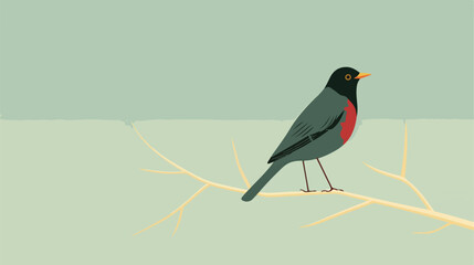 Minimalist illustration of a blackbird with a disti - obrazy, fototapety, plakaty