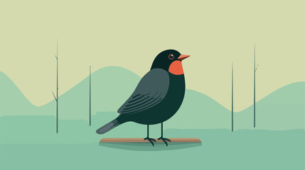 Minimalist illustration of a blackbird with a disti - obrazy, fototapety, plakaty