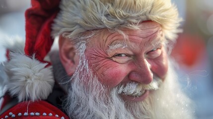 Close up shot of a person wearing a Santa hat. Perfect for holiday themed designs