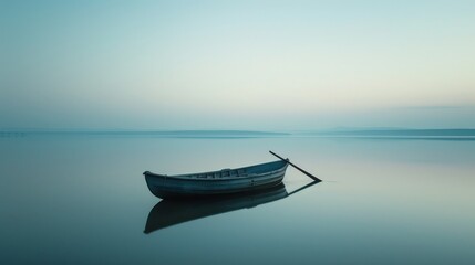 boat on the water, calm sea state or no sea swell, no wind, no waves - obrazy, fototapety, plakaty
