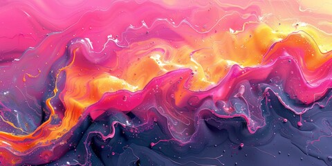 Abstract painting featuring pink, yellow, and blue colors