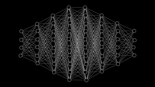 Illustrative Animation of Neural Network. Concept: Chatbot, Artificial Intelligence, Deep Learning, Machine Learning and Large language model visualization. Neural network, Artificial Intelligence.