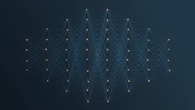 Illustrative Animation of Neural Network. Concept: Chatbot, Artificial Intelligence, Deep Learning, Machine Learning and Large language model visualization. Neural network, Artificial Intelligence.