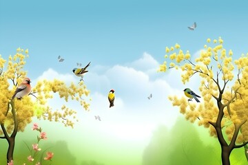 spring landscape with butterflies made by midjourney