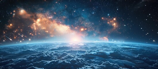 Captivating Cosmic Odyssey A Breathtaking Interstellar Landscape of Luminous Galaxies and Majestic Celestial Formations - obrazy, fototapety, plakaty