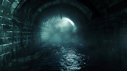 Gloomy underground tunnel. Copy Space.