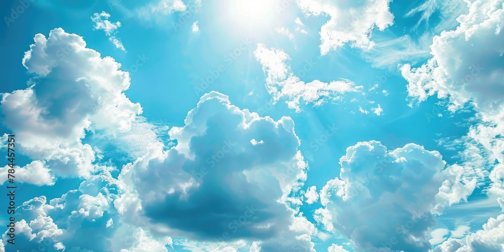 Poster sunlight breaking through the clouds, ideal for nature and weather concepts