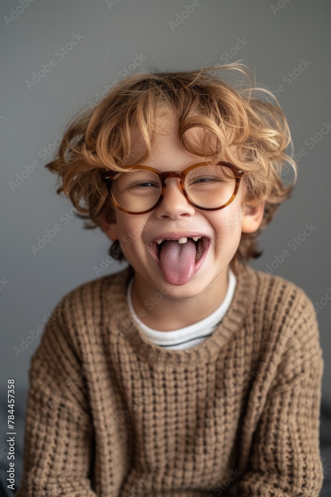 Canvas Prints A little boy with glasses making a funny face. Great for children's books or educational materials