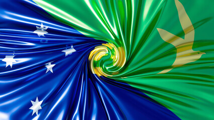Spiraling Festivity: Christmas Island Flag in Swirling Green and Blue Hues