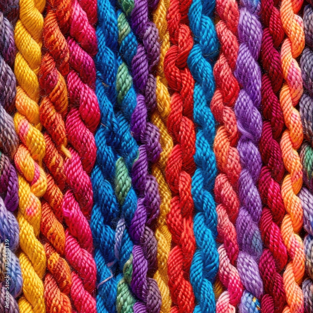 Poster detailed close up of vibrant multicolored yarn. perfect for craft and textile projects