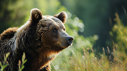 Fototapeta premium Grizzly Bear in wild nature. Copy Space.