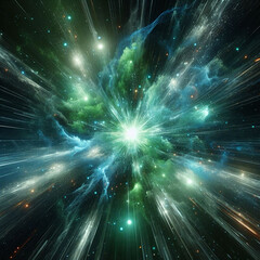 Obraz premium Abstract green explosion star with glow and cosmic energy release
