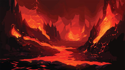 Molten lava background 2d flat cartoon vactor illustration