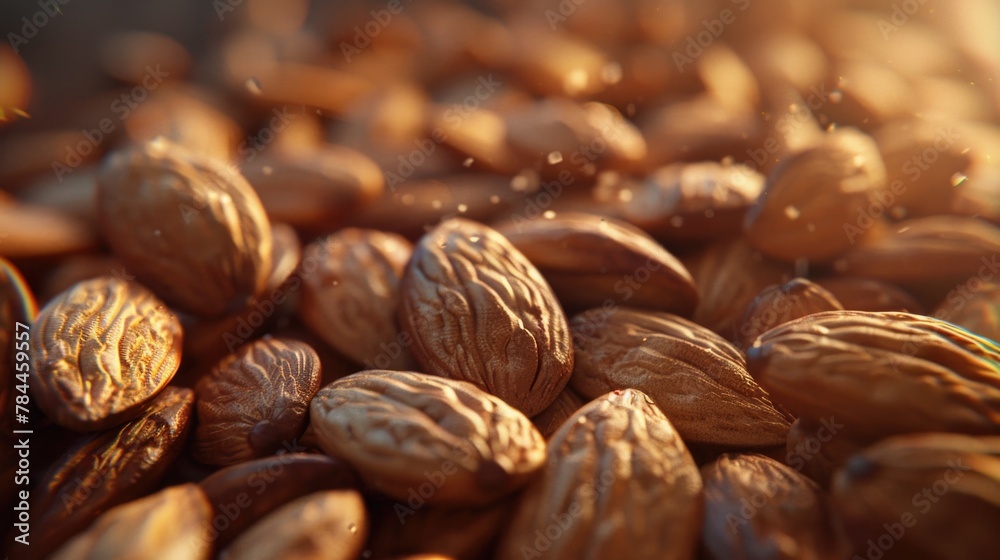 Poster a pile of nuts on top of a table, suitable for food and nutrition concepts
