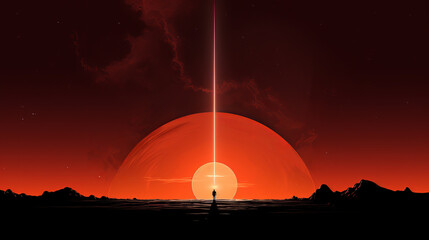 Person stands in front of a large red planet