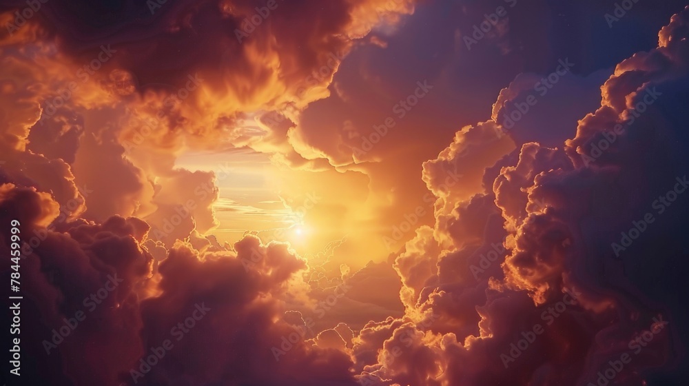 Poster Beautiful view of sunlight breaking through clouds in the sky. Suitable for various projects
