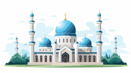 Mosque building design cartoon illustration 2d flat