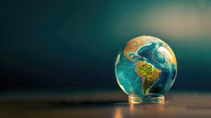 Glass globe on a wooden table, perfect for travel or education concepts