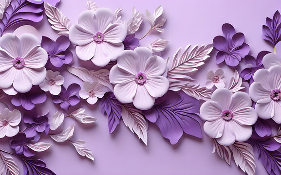 purple color 3d wall leaf flower leaf background wallpaper