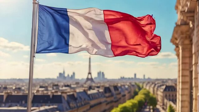 French flag against the background of the city of Paris
Отправить