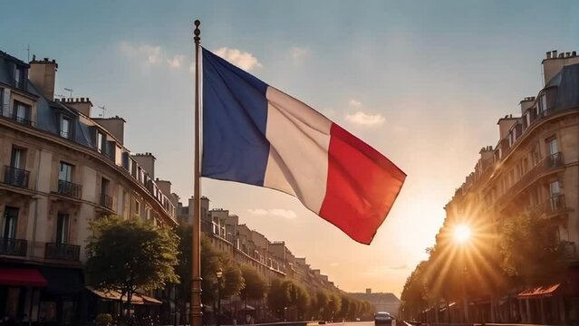 French flag against the background of the city of Paris
Отправить