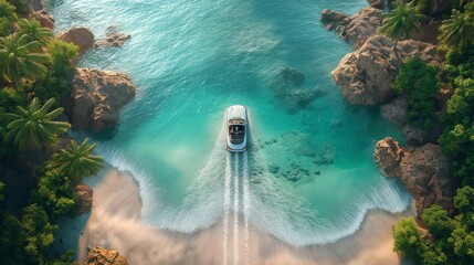 top view of a car driving on the beach