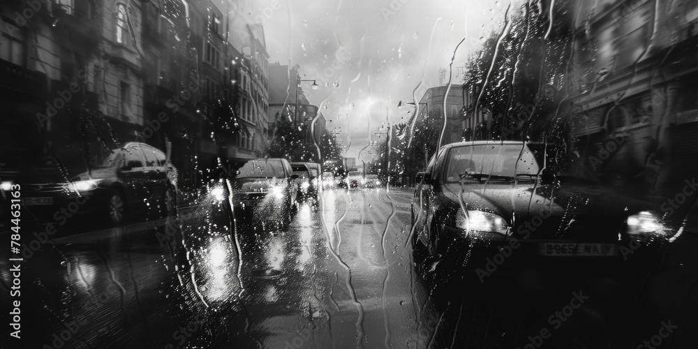 Poster urban scene with rain, suitable for various projects