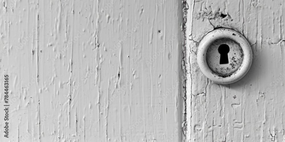 Poster detailed shot of a keyhole on a door. suitable for security concepts