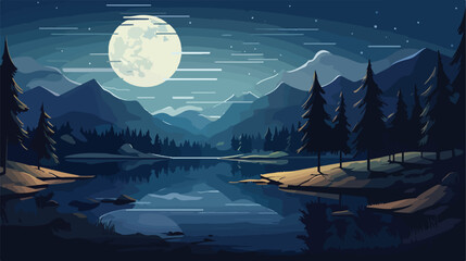 Mystical moonlit lake where wishes come true under - obrazy, fototapety, plakaty