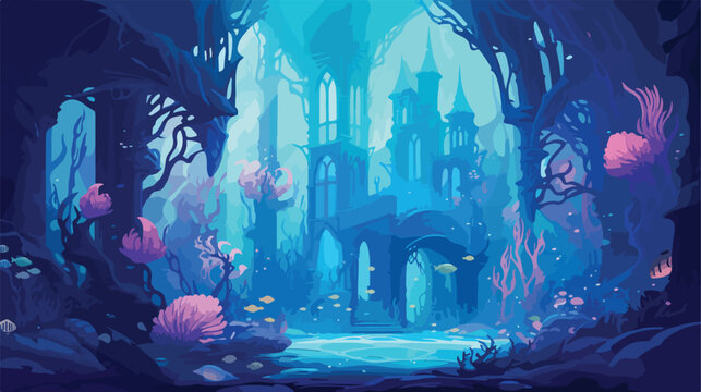 Mystical underwater city where mermaids and se crea