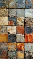 Aged Tiled Mosaic Wall Texture with Rustic Grunge Patterns and Natural Stone Designs for Architectural and Interior Design Backdrops