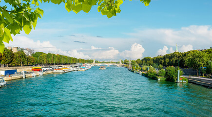 Wide river Seine in Paris - obrazy, fototapety, plakaty
