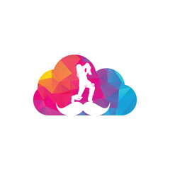 Strong cricket cloud shape concept vector logo design. Moustache and cricket player vector icon design.